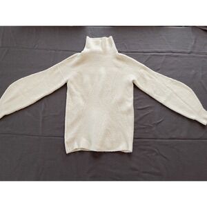 Trouve Women's Funnel Neck Ribbed Knit Sweater White Balloon Sleeve XS